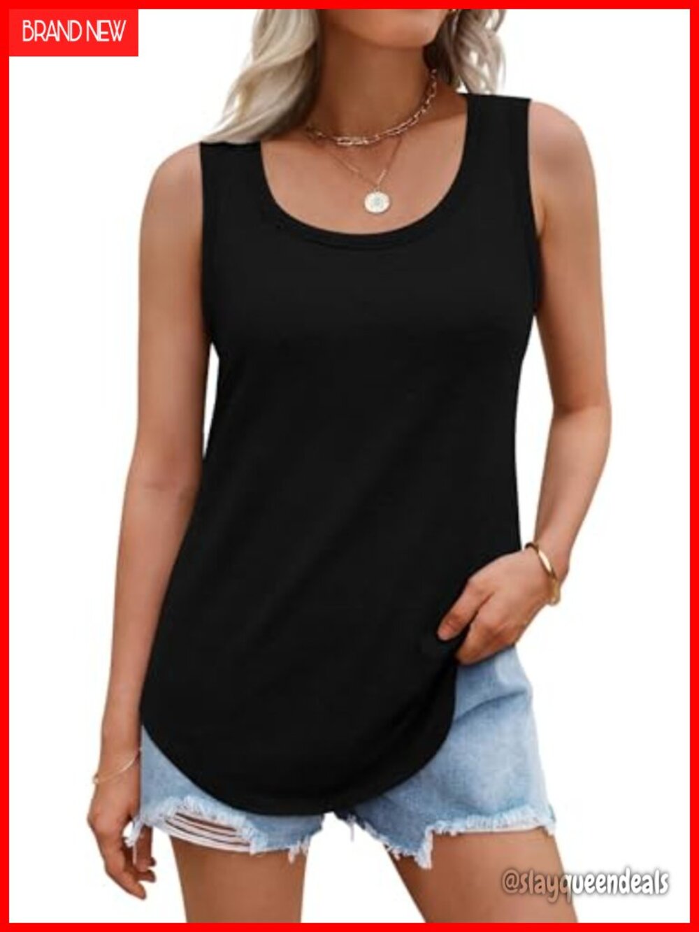 Women's Sleeveless Scoop Neck Tank Top Loose Fit Summer Tunic